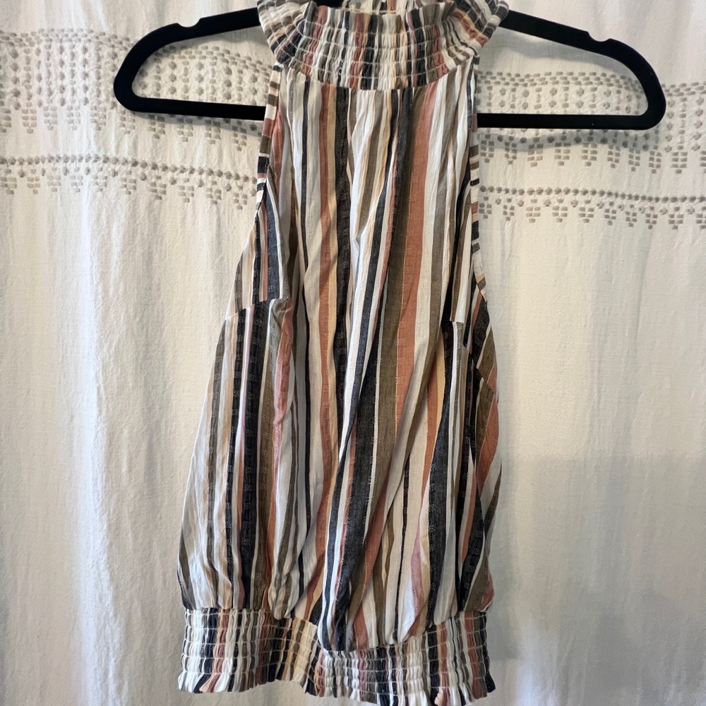 Angie Multicolor Striped mock neck sleeveless summer Top